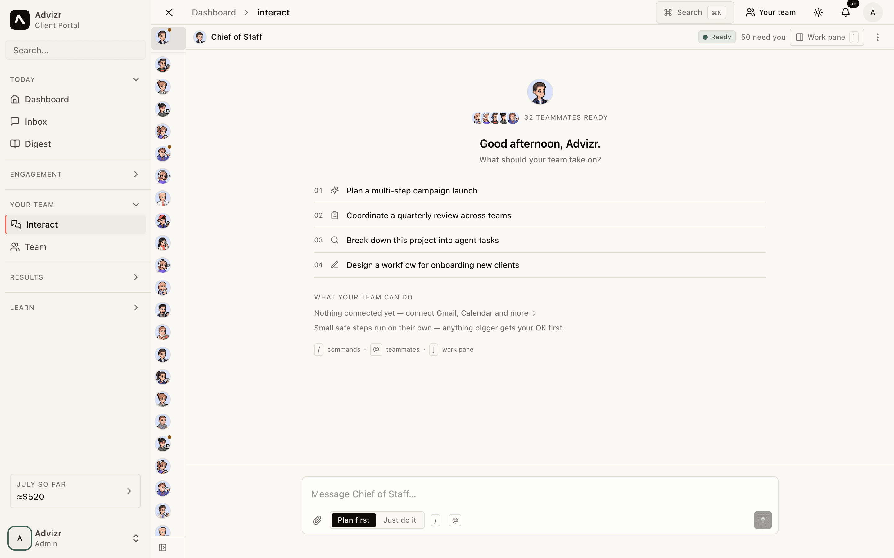 Chat with an AI agent, with threads and a context panel